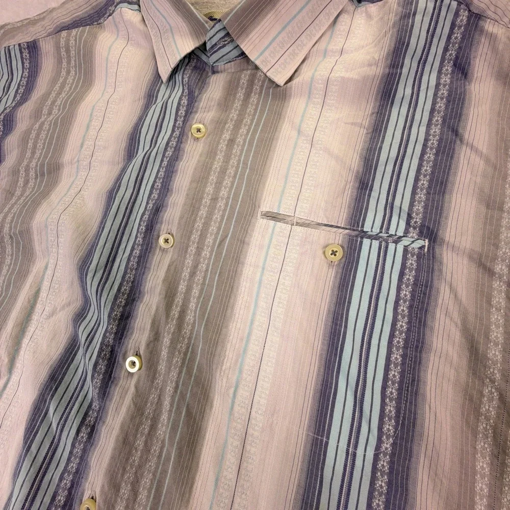 VTG Tommy Bahama‎ Cotton & Silk Long Sleeve Stripe ButtonUp Mens 2XLT Tall
